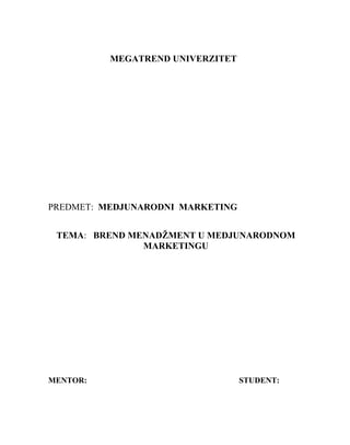 Brend menadžment u međunarodnom marketingu
