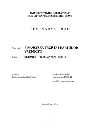 Obveznice – Pojam, značaj i uloga