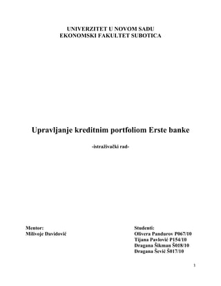 Upravljanje kreditnim portfoliom Erste banke