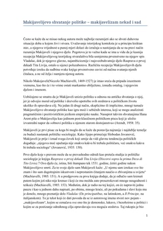 Makijavelijevo shvatanje politike – Makijavelizam nekad i sad