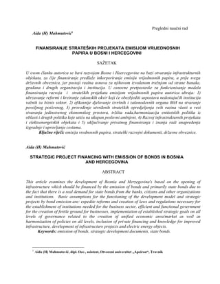 Finansiranje strateških projekata emisijom vrijednosnih papira u Bosni i Hercegovini