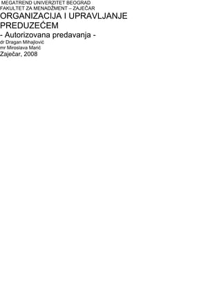 Organizacija i upravljanje preduzecem