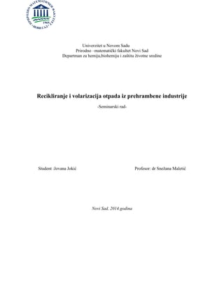 Recikliranje i volarizacija otpada iz prehrambene industrije
