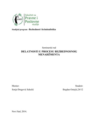 Delatnost u procesu bezbednosnog menadžmenta