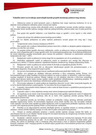 Tehnički uslovi za izvođenje unutrašnjih kućnih grejnih instalacija jednocevnog sistema