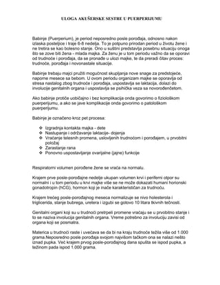Uloga akušerske sestreu peurperijumu