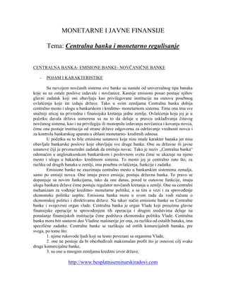 Centralna banka i monetarno regulisanje