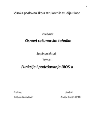 Funkcije i podešavanje BIOS-a