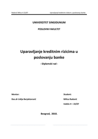 Upravljanje kreditnim rizicima u poslovanju banke