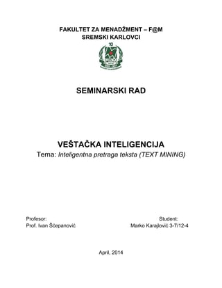 Inteligentna pretraga teksta – Text mining