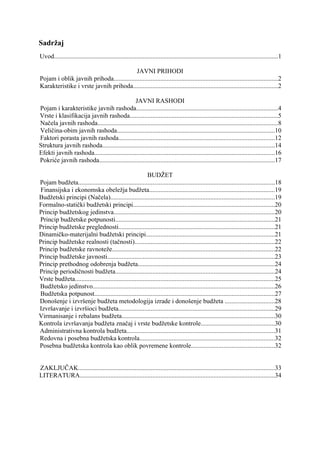 Javni prihodi, javni rashodi i budžet