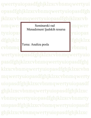 Menadzment ljudskih resursa – Analiza posla