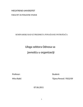 Uloga sektora odnosa sa javnošću u organizaciji
