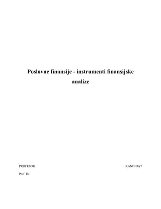 Poslovne finansije – instrumenti finansijske analize
