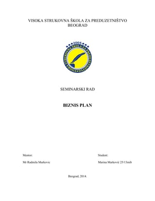 Biznis plan preduzeća “Nameštaj“ Beograd