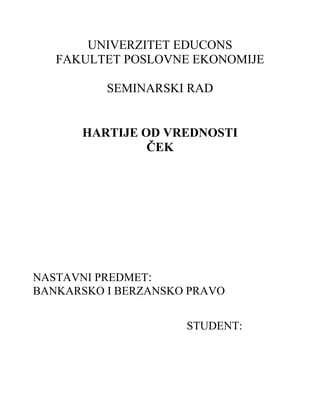 Hartije od vrednosti – Ček