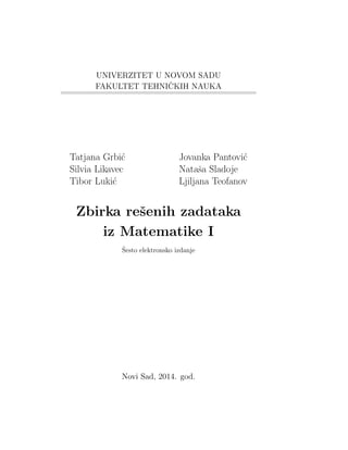 Zbirka rešenih zadataka iz Matematike 1