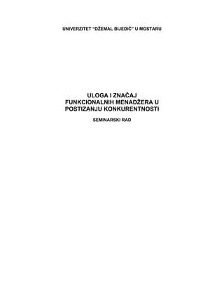 Uloga i značaj funkcionalnih menadžera upostizanju konkurentnosti