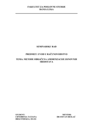 Metode obračuna amortizacije osnovnih sredstava