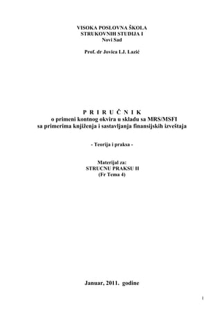 P R I R U Č N I K o pr imeni kontnog okvira u skladu sa MRS/MSFI sa primerima knjiženja i sastavl janja finansijskih izveštaja