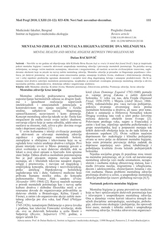 Mentalno zdravje i mentalna higijena između dva milenijuma