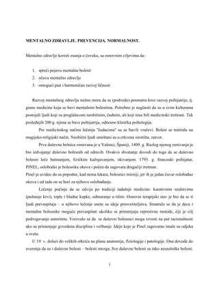 Mentalno zdravlje. Prevencija. Normalnost