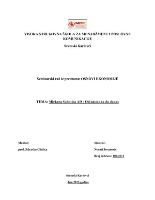 Mlekara Subotica AD – Od nastanka do danas