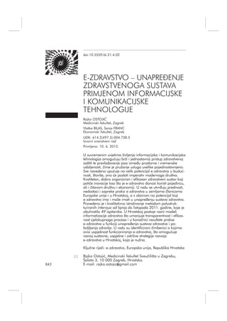 E-zdravstvo – Unapređenje zdravstvenog sustava primjenom informacijske i komunikacijske tehnologije