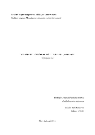 Sistem protivpožarne zaštite Hotela Novi Sad