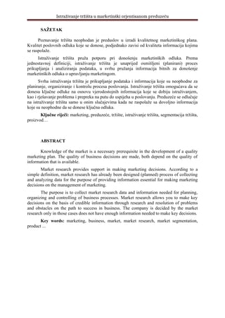 Istraživanje tržišta u marketinški orjentisanom preduzeću