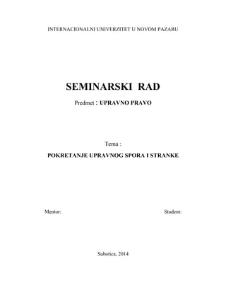 Pokretanje upravnog spora i stranke