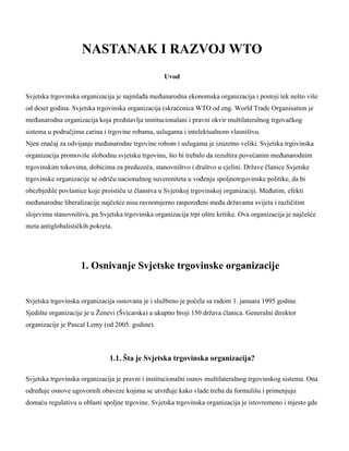 Nastanak i razvoj WTO