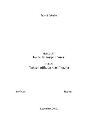 Takse i njihova klsifikacija – Javne finansije i porezi