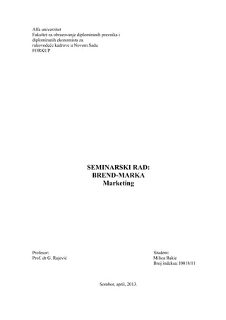 Brend-marka: seminarski rad iz marketinga