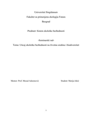 Uticaj ekološke bezbednosti na životnu sredinu i biodiverzitet