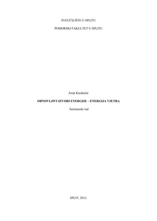 Obnovljivi izvori enerrgije –  Energija vjetra