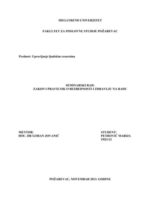 Zakon i pravilnik o bezbednosti i zdravlju na radu