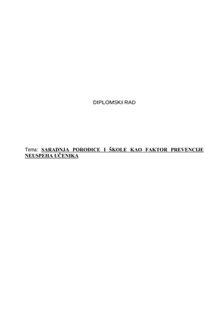 Saradnja porodice i škole kao faktor prevencije nuspeha učenika