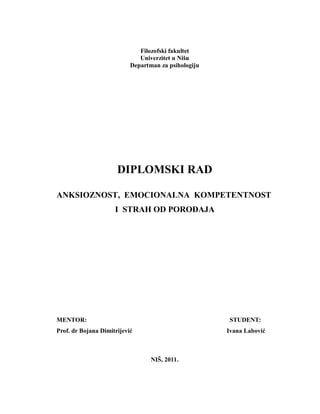 Anksioznost,emocionalna kompetentnost i strah od porodjaja