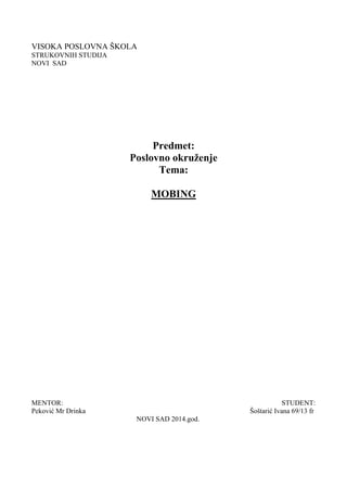 Mobing: psihološki aspekti zlostavljanja na radnom mestu