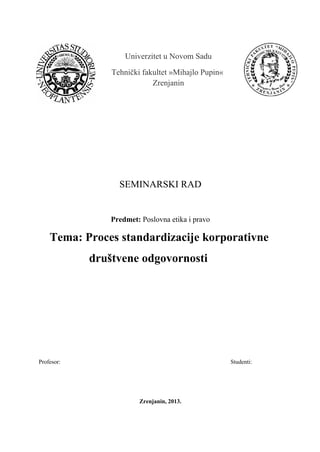 Proces standardizacije korporativne društvene odgovornosti