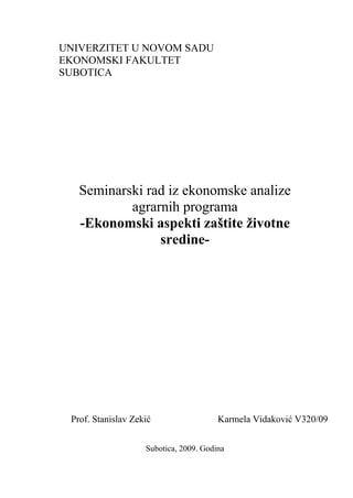 Ekonomski aspekti zaštite životne sredine