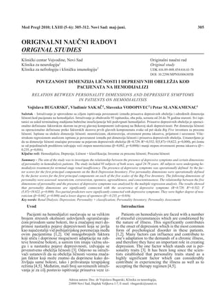 Povezanost dimenzija ličnosti i depresivnih obeležja kod pacijenata na hemodijalizi