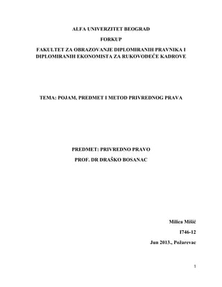 Pojam,predmet i metod privrednog prava