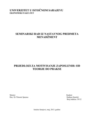 Prijedlozi za motivisanjezaposlenih – od teorije do prakse