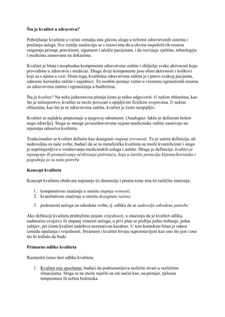 Sta je kvalitet u zdravstvu