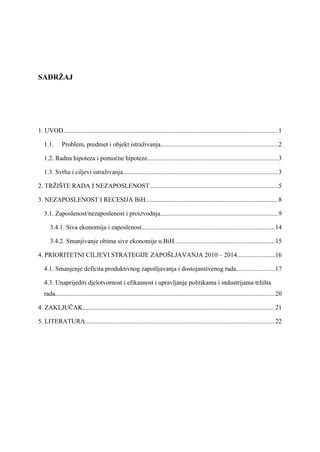 Nezaposlenost i recesija (primjer BIH)