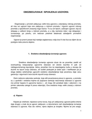 Privredno pravo, obezbedjivanje ispunjenja ugovora