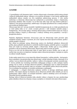 Fenomen obrazovanja u radu,školovanje i princip andragogije u današnjem radu