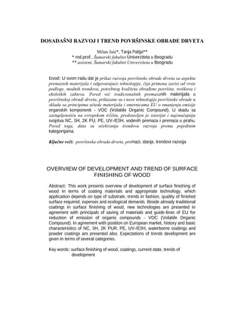 Dosadašnji razvoj i trend površinske prerade drveta